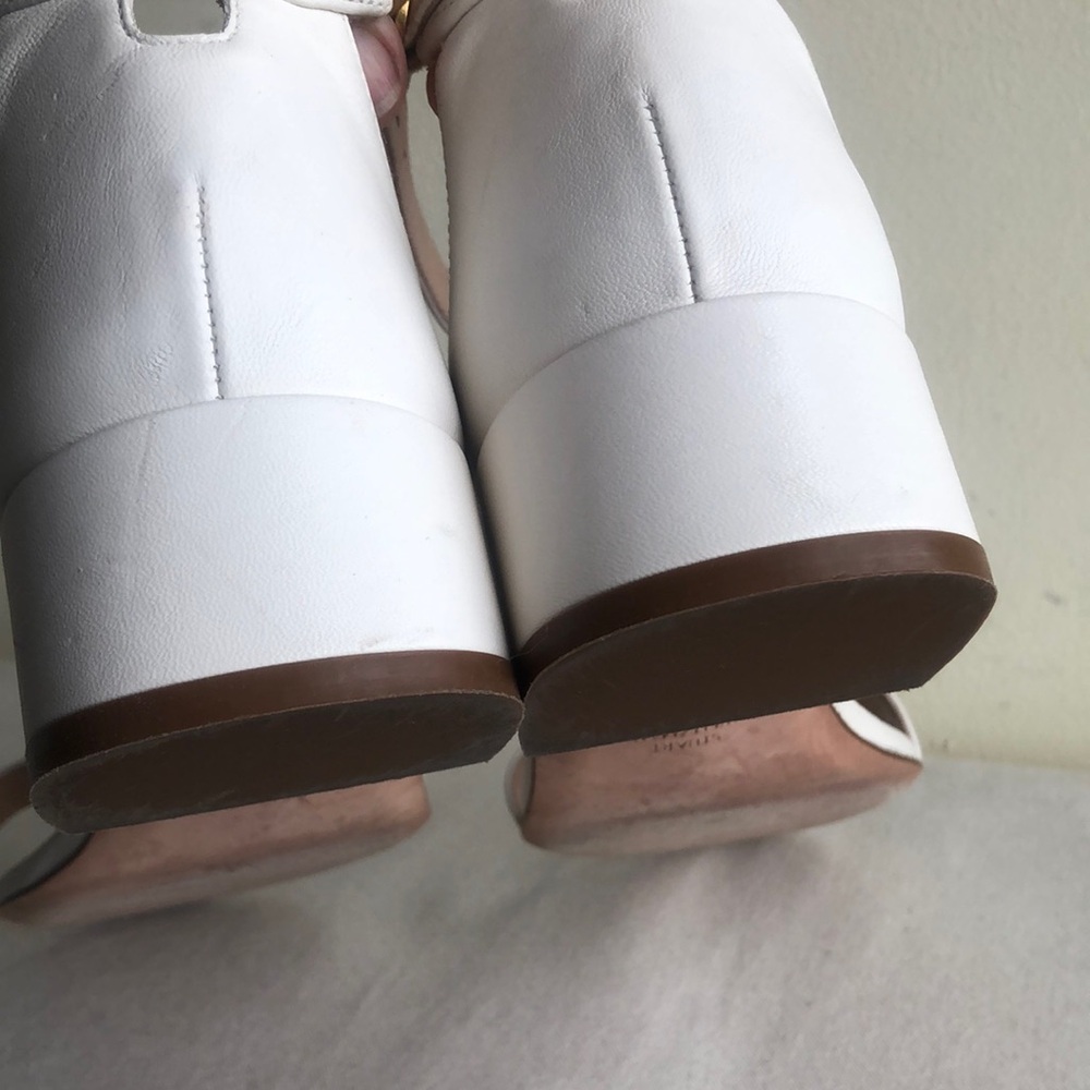 Stuart Weitzman sz 8 White Leather Ankle-Strap Sandals with Gold Buckles - Picture 6 of 11